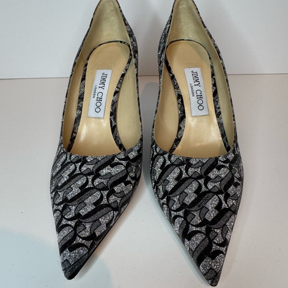 New! Never Worn! Jimmy Choo Black and Silver Sequined Stilettos!